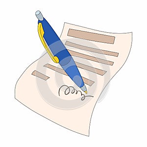 The document is signed icon, cartoon style