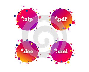 Document signs. File extensions symbols. Vector