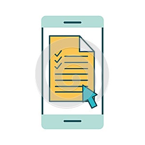 Document on smartphone line and fill style icon vector design