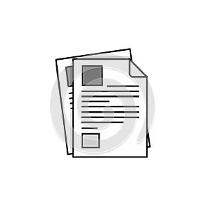 Document stack vector icon with simple black and white line style for office and business design purposes