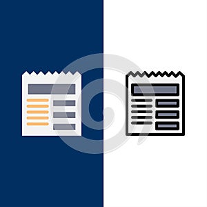 Document, Text, Basic, Ui  Icons. Flat and Line Filled Icon Set Vector Blue Background