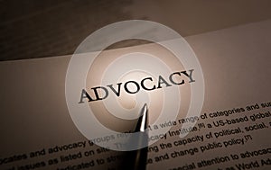 Document with the title of advocacy