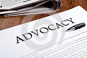 Document with the title of advocacy