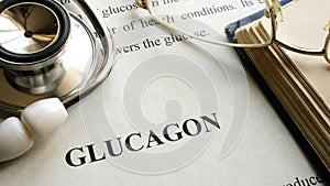 Document with title Glucagon on a table.