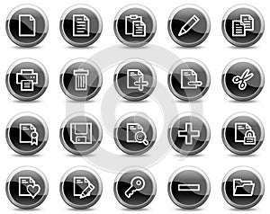 Document web icons, black glossy circle buttons