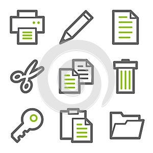 Document web icons, green and gray contour series