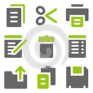 Document web icons, green grey solid icons