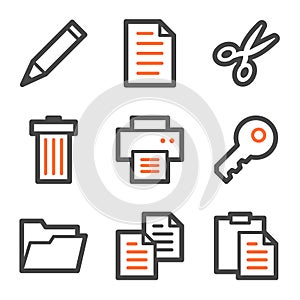 Document web icons, orange and gray contour series