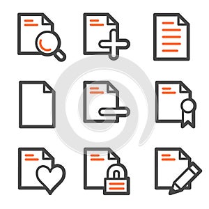 Document web icons set 2, orange and gray contour