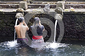 Documentary editorial image. Holy Spring Water Tirta Empul Hindu Temple , Bali Indonesia