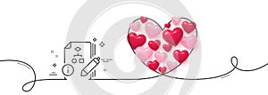 Documentation with algorithm line icon. Technical instruction sign. Continuous line big heart. Vector