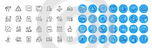 Documentation, Buildings and Power info line icons pack. For web app. Color icon buttons. Vector