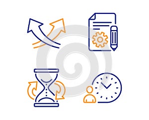 Documentation, Hourglass and Intersection arrows icons set. Time management sign. Vector