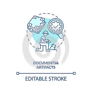 Documents and artifacts analysis concept icon