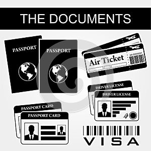 Documents black and white icons. Set of documents in vector.