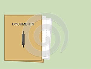 Documents from on a brown folder. Agreement. Vector illustration