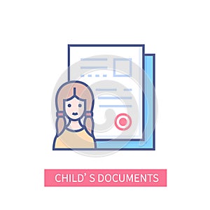 Documents of a child - modern colored line design style icon