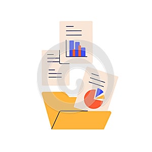 Documents from computer folder, business archive. Files, work papers, financial reports, accounting data, finance