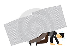 Documents falling on top of businessman. Concept of overwork, office culture or corporate sabotage