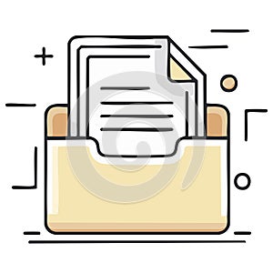 Documents in a file folder icon illustration concept for organization and information