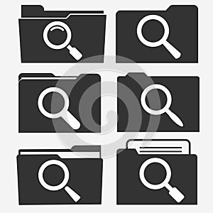 Documents folder icon set with magnifying glass