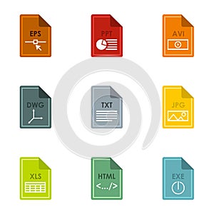 Documents icons set, flat style