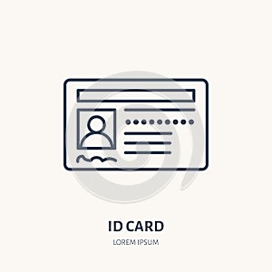 Documents, identity vector flat line icon. ID card, drivers license sign