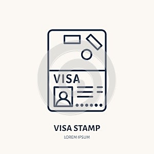 Documents, identity vector flat line icon. Visa stamp, passport sign