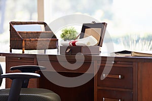 Documents And Letters In Keepsake Box On Desk