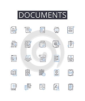 Documents line icons collection. Files, Papers, Records, Forms, Certificates, Archives, Agreements vector and linear