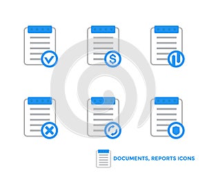 Documents, reports icons on white photo