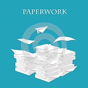 Documents. Stack, pile of paper. Paperwork and routine. Vector i