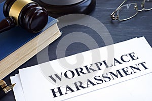 Documents about Workplace harassment in a court. photo