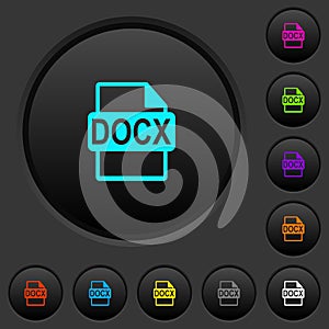 DOCX file format dark push buttons with color icons