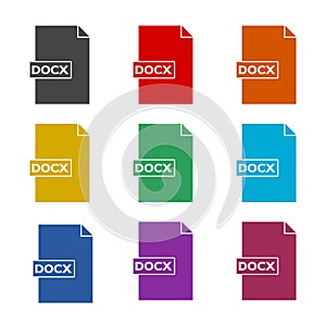 Docx format document color icon set isolated on white background photo