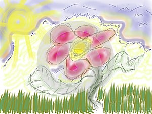 Doddle bright flower drawing and sun happy