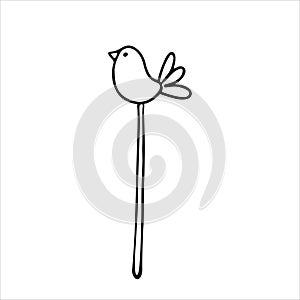 Doddle decorative figure of a sitting bird on a stick.