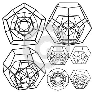 Dodecahedron From Big to Small Shape Vector. Illustration Isolated On White Background.