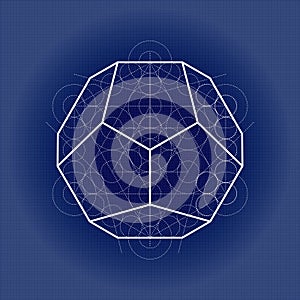 Dodecahedron from Metatrons cube, sacred geometry vector illustration on technical paper photo