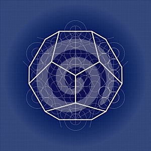 Dodecahedron from Metatrons cube, sacred geometry vector illustration on technical paper