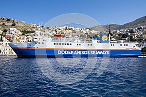 Dodekanisos Seaways High Speed Catamaran Arriving in Main Port of Symi, Greece