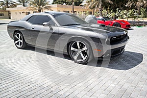 Dodge Challenger in a shinny Gray color silver - Modified V8 engine