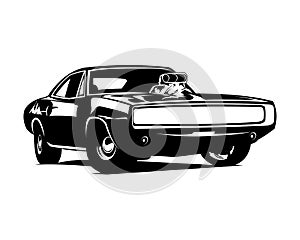 Dodge charger car 1970s silhouette isolated on white background from front.