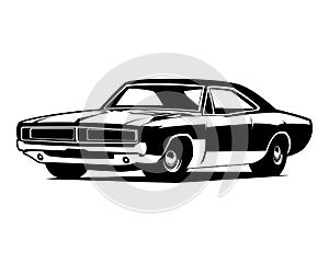 dodge charger car logo 70s silhouette isolated white background view from side.