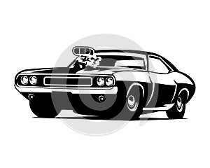 dodge super bee 1969. silhouette vector illustration. isolated white background view from side. photo