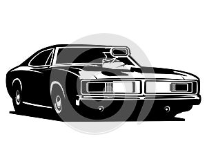 dodge supercharger car logo 1970 silhouette isolated white background view from front.