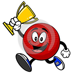 Dodgeball Mascot Running with Trophy