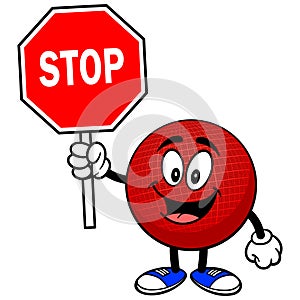 Dodgeball Mascot with Stop Sign