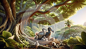 Dodos in the jungle of Mauritius