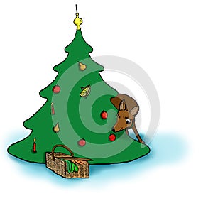 Doe and Christmas tree